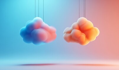 Hanging cloud speech bubbles. Social media notification chat icon. Copyspace dialogue box, Generative AI