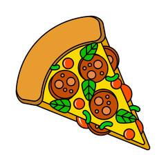 Cartoon slice of pizza. Vector illustration.
