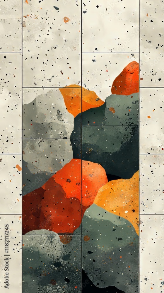 Poster a painting featuring multicolored circles and squares on a white canvas, exuding movement and vitali