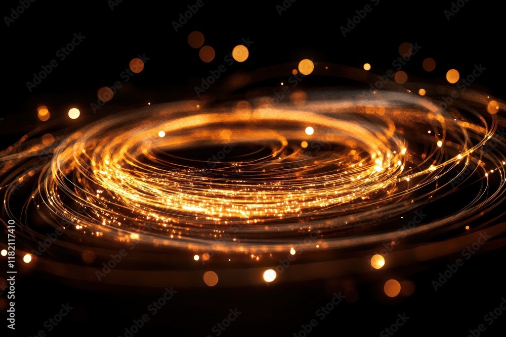 Canvas Prints captivating golden light circles: sparkling swirls of glittering particles against a dark backdrop f