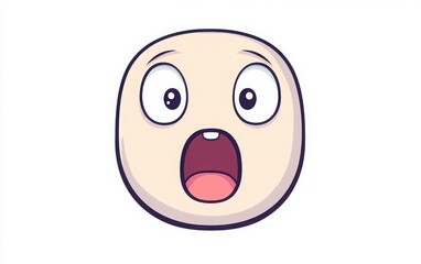 Fototapeta premium Clip art style vector of a shocked face emoji, simple lines, wide-eyed expression, and an open mouth, on a white background.