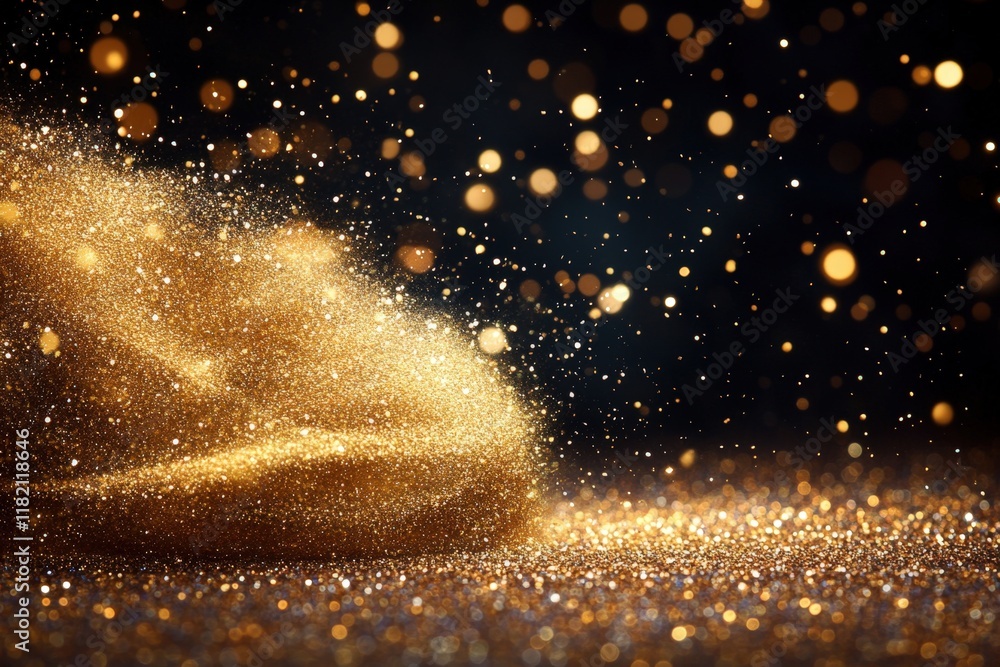 Poster captivating gold dust particles floating in the air, creating a magical atmosphere full of sparkle a
