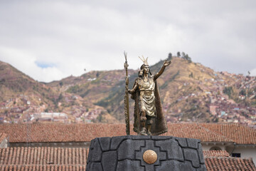 The monument to the Inca Pachacutec in the Plaza Mayor of Cusco