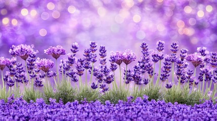 Fototapeta premium Lavender Field Blooms Purple Summer Bokeh Background
