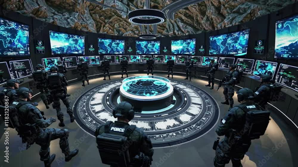 Leinwandbilder advanced tactical operations conducted in a high-tech command center with fully equipped personnel