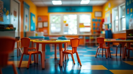 Colorful classroom setup school interior design bright environment perspective