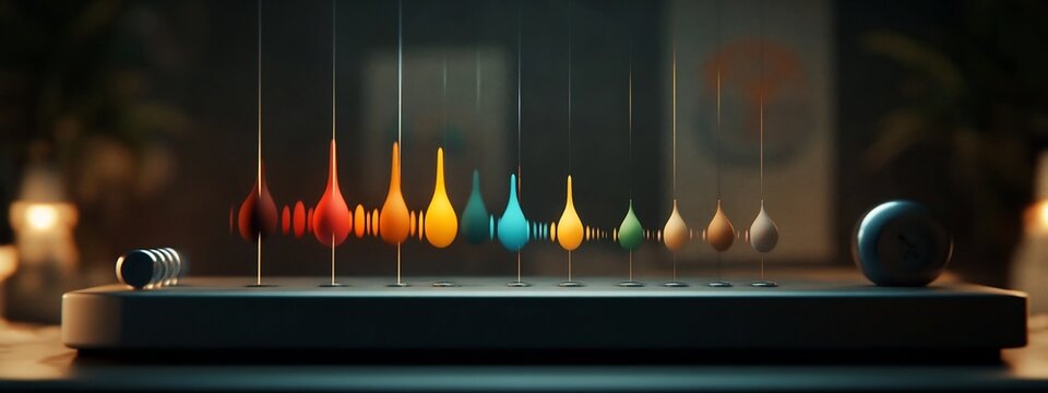 Mesmerizing Oscillation Colorful Gradient Pendulum Animation showcasing the rhythmic and hypnotic movements of a pendulum swinging at various frequencies