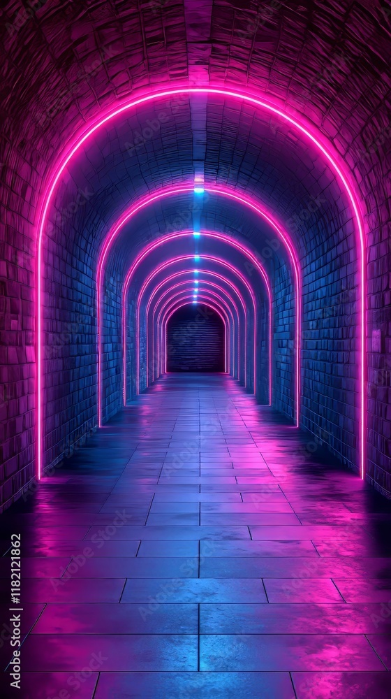 Poster a 3d rendering featuring an abstract geometric background with a triangular shape made of glowing ne