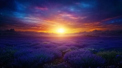 Fototapeta premium Lavender Fields at Magical Sunrise and Twilight Skies