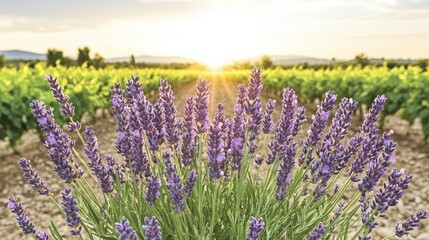 Obraz premium Lavender Fields Sunset Vineyard Summer Bloom