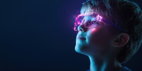 Young Boy in Colorful Glasses Gazing at Stars