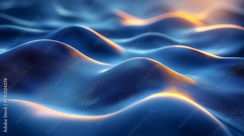 Poster a 3d render captures an abstract minimal neon background with a glowing wavy line. the setting has a