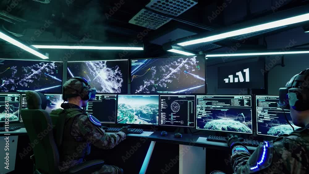 Aufkleber soldiers operate advanced technology in a military command center during a tactical simulation exerc