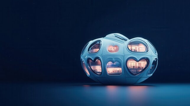 A futuristic space habitat with heartshaped modules orbiting Earth, Valentines engineering, global love, romantic future