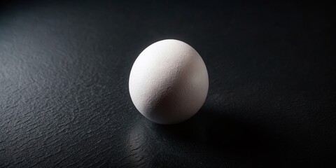 Single Egg on Black Background - Dramatic Aerial View Stock Photo