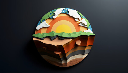 Fototapeta premium Earth Layers Cross-Section Paper Art: Geology Education