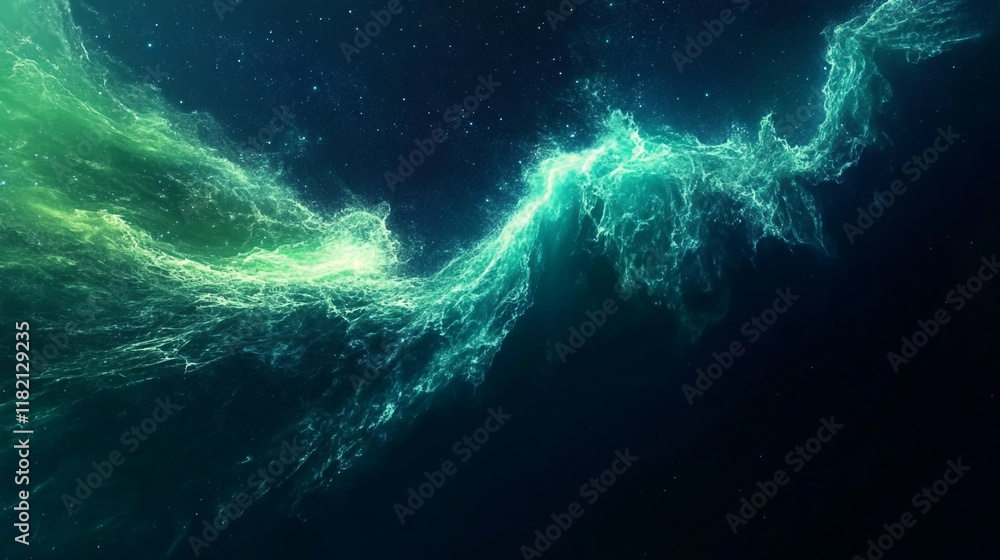 Poster an enchanting windows desktop background featuring a mesmerizing aurora of green and blue lights gra