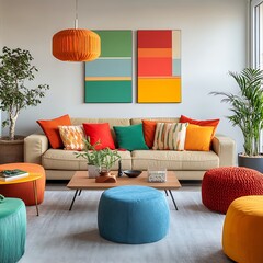 Modern lounge area design boasting vibrant furniture and elegant home decor