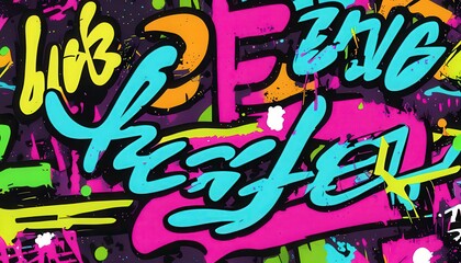 A graffiti-inspired text with splashes of neon colors and a cool urban streetwear vibe