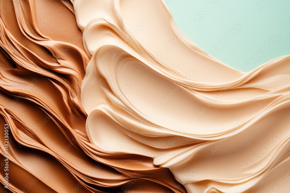 Poster elegant abstract waves of smooth creamy textures in warm tones on a soft aqua background for artisti
