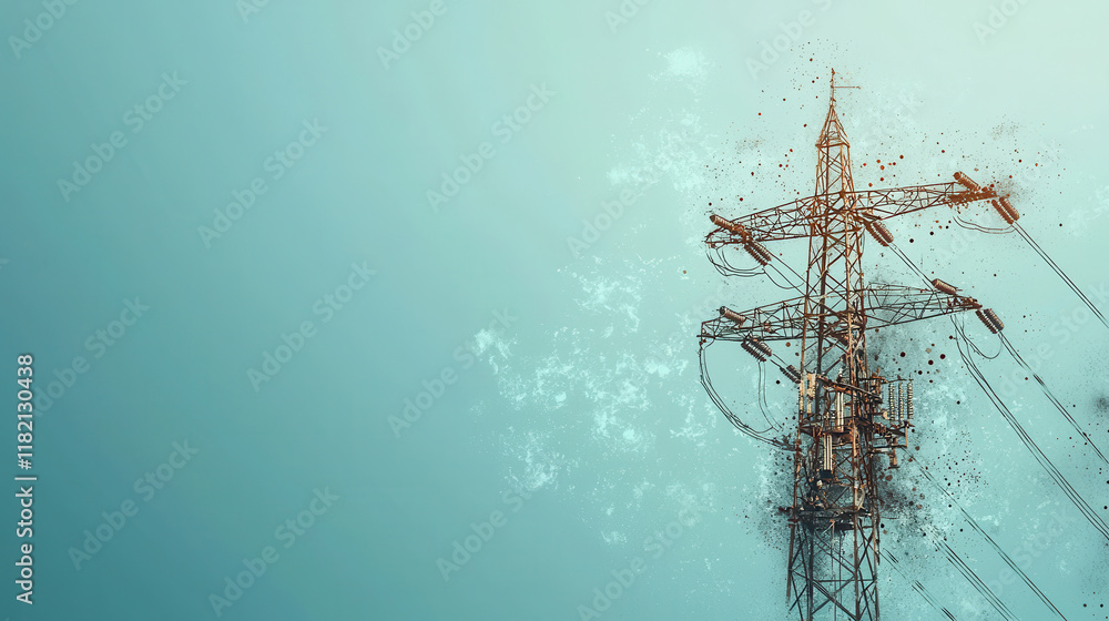 Poster conceptual artistic view of smart grid networks showcasing power pole. image captures essence of mod