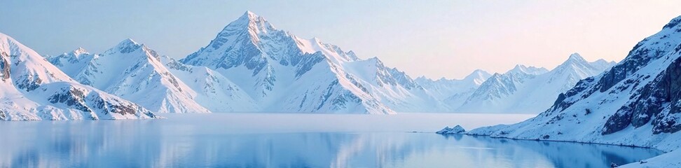 Obraz premium Monte Rosa mountain range in snow-covered haze, frozen lake, alpine peaks, nature