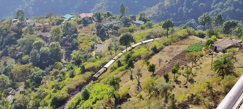 Aerial View of Shimla kalka Toy train 05 January 2025 The railway was built under the direction of Herbert Septimus Harington.