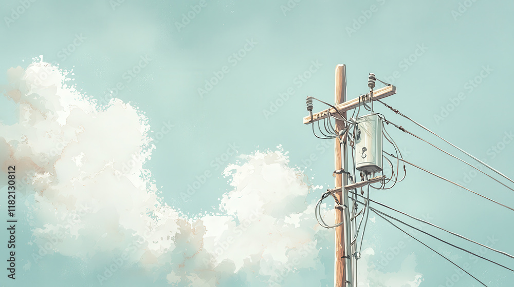 Aufkleber conceptual artistic view of power pole with wires and clouds