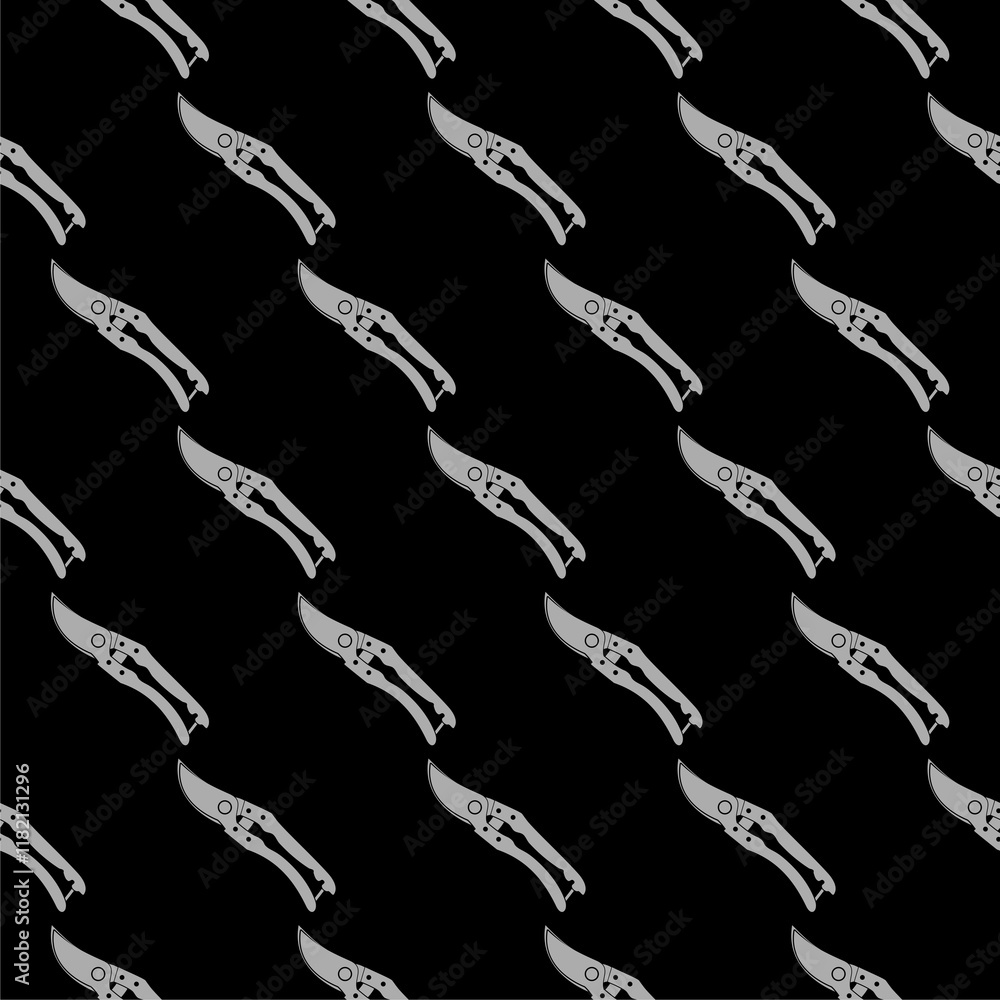 Poster gardening handmade scissors icon isolated seamless pattern on black background
