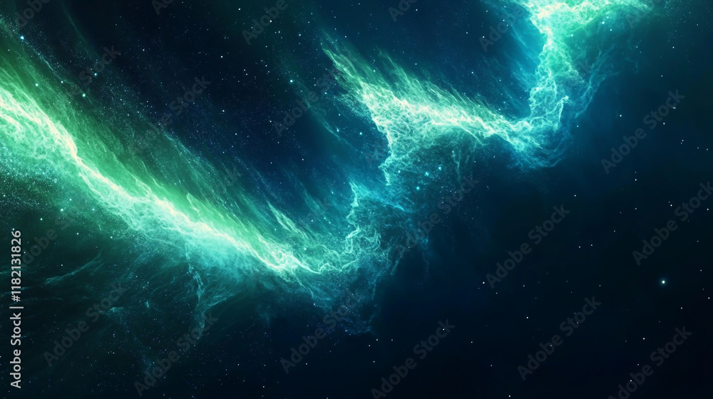 Poster an enchanting windows desktop background featuring a mesmerizing aurora of green and blue lights gra