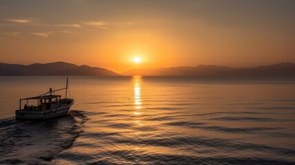 Fototapeta premium sunset, on the sea, during a boat trip