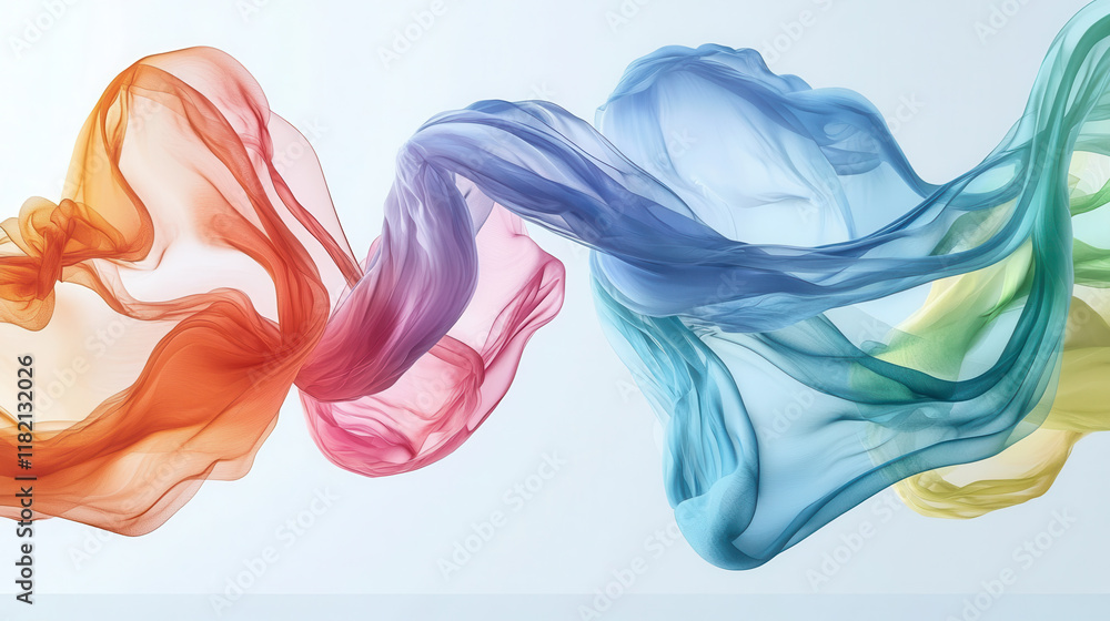 Poster flowing colorful fabric creates dynamic visual display of energy and movement