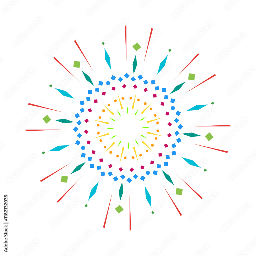 Aufkleber firecracker inspired colorful flare with spark rays. radiant explosion design featuring a vibrant su