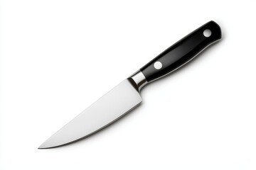 Fototapeta premium Isolated Kitchen Knife on White - Sharp kitchen knife, precision tool, cooking utensil, culinary equipment, metal blade. Symbolizing precision, efficiency, culinary arts, sharpness and preparation.