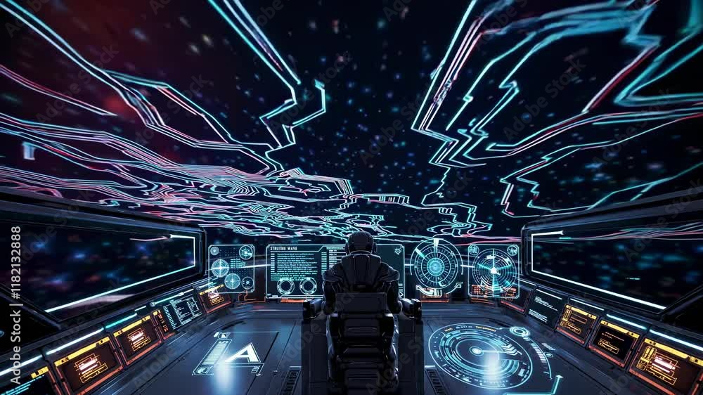 Leinwandbilder exploring a futuristic control room with advanced technology and digital interfaces