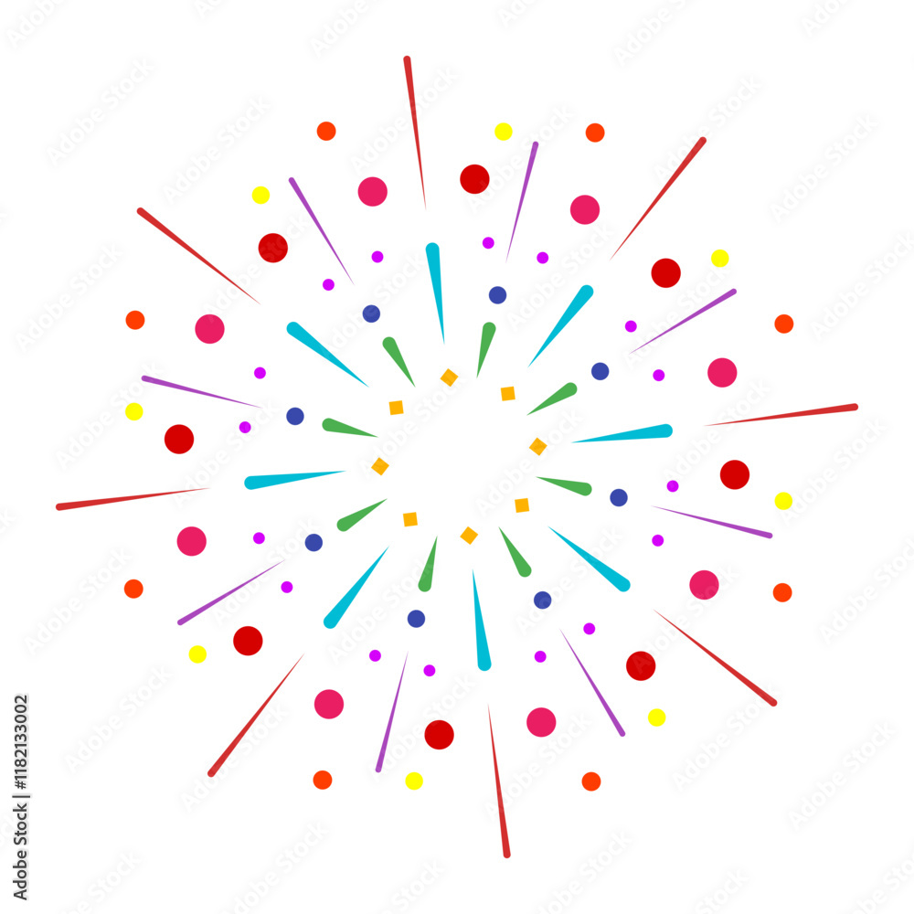 Poster bright firework explosion with colorful sparkle rays. radiant outburst flare featuring abstract sunb