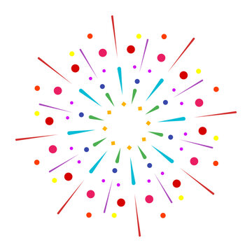 Bright firework explosion with colorful sparkle rays. Radiant outburst flare featuring abstract sunburst design. Isolated graphic on a clean white background