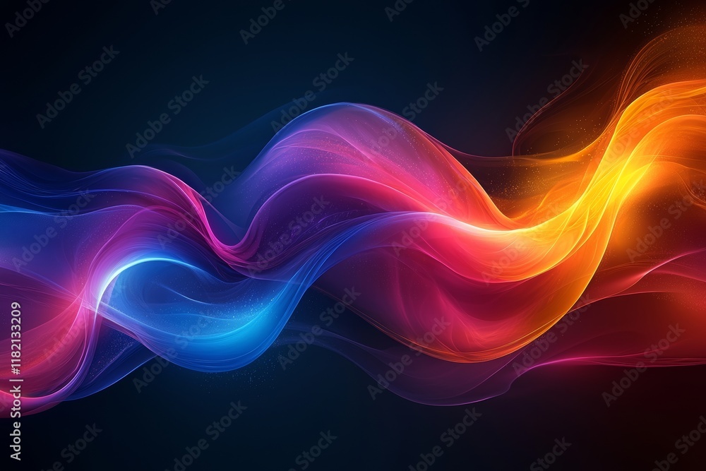 Poster a dynamic, vibrant array of abstract motion curves and light beams racing across a dark backdrop