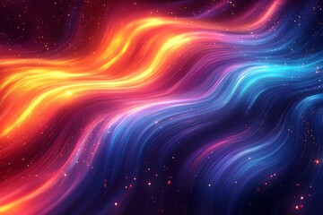 Rapidly flowing, colorful abstract motion curves and light beams paint a vivid picture on a dark background
