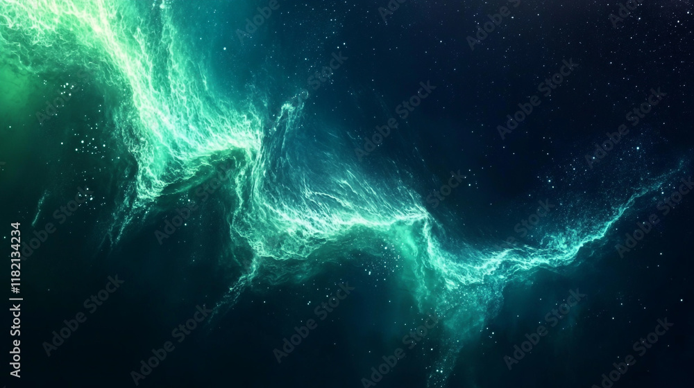 Poster an enchanting windows desktop background featuring a mesmerizing aurora of green and blue lights gra
