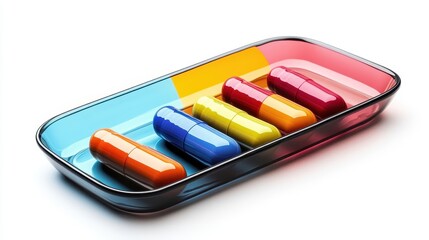 Naklejka premium Colorful Capsules on Vibrant Dish Display