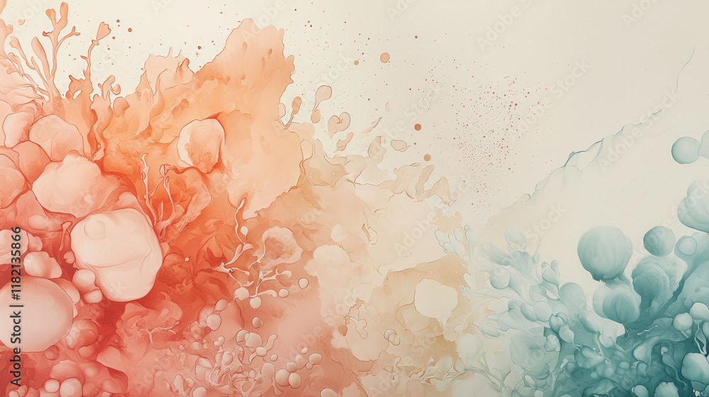 Poster surreal abstract art featuring vibrant orange and blue fluid shapes, creating dynamic visual experie
