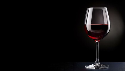 ワイングラスに入った赤ワイン、黒い背景、コピースペース（red wine and copy space）
