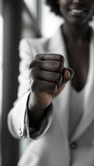 Powerful Woman Showing Strength With Fist Extended in a Show of Determination