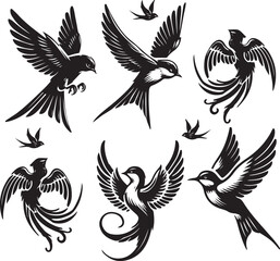 Fototapeta premium Bundle Image Bird vector illustration silhouette on white background 04