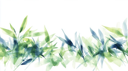 Fototapeta premium serene watercolor illustration of green and blue bamboo leaves, evoking tranquility and nature beauty