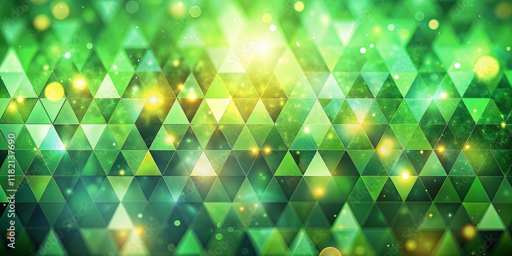Poster soft green triangular geometric background with bokeh - abstract design stock photo