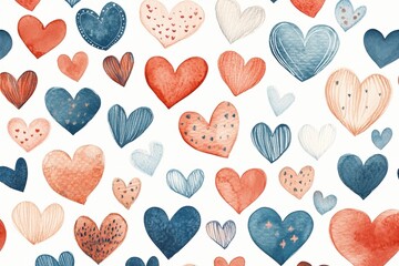 Delightful Watercolor Hearts Pattern Ideal for Romantic Themes, Announcements, and Decorative Backgrounds in Warm Pastel Tones.