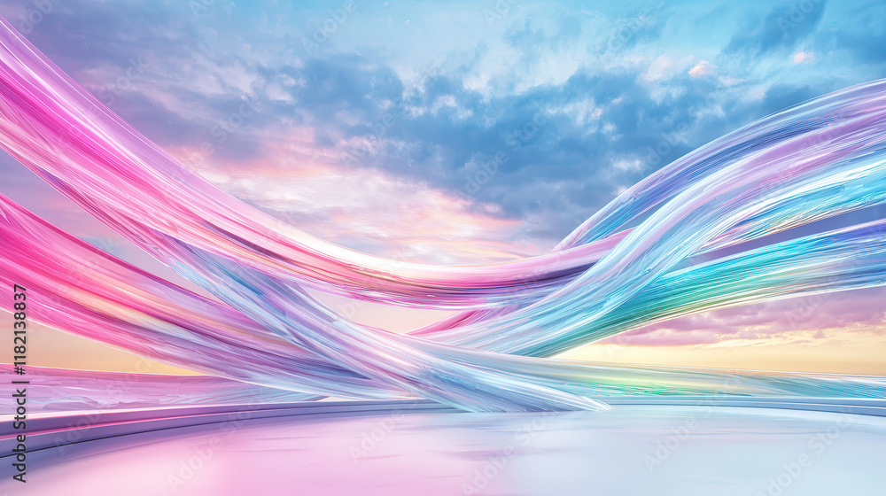 Poster artistic visualization of energy supply chains with vibrant colors and flowing forms, creating dynam
