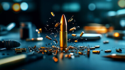 Forensic expert analyzes bullet dynamics forensic lab high-resolution photography controlled environment close-up view precision concepts